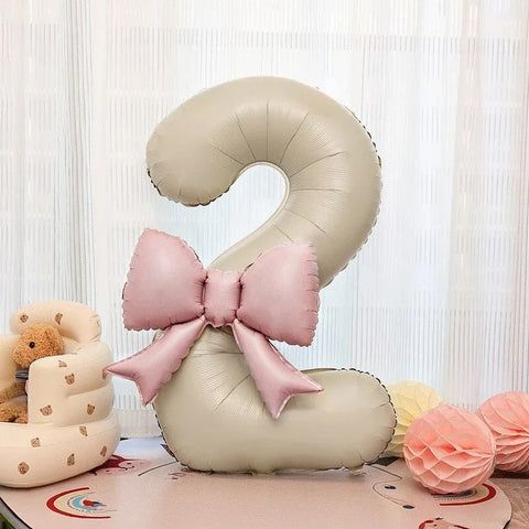 1pc Large Number Pink Foil Balloon with Bow