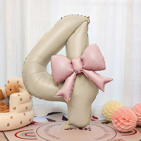1pc Large Number Pink Foil Balloon with Bow