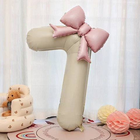 1pc Large Number Pink Foil Balloon with Bow