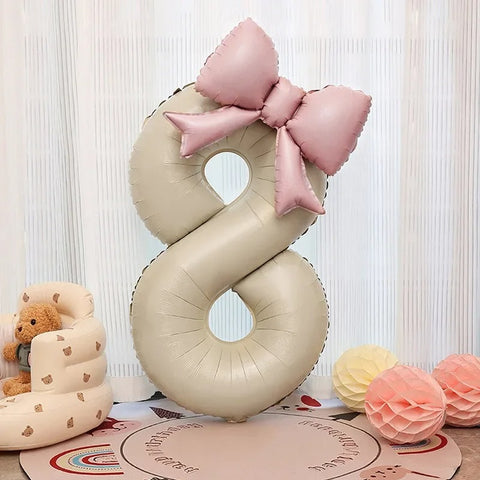 1pc Large Number Pink Foil Balloon with Bow