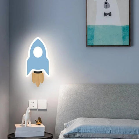 Cartoon LED Rocket Wall Lamp – Modern Moon & Star Light for Kids Room