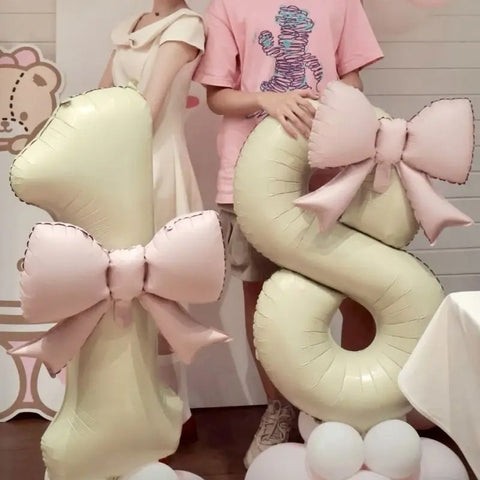 1pc Large Number Pink Foil Balloon with Bow