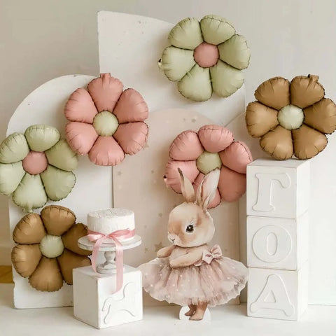 5pcs Matte Candy Daisy Foil Balloons – Sunflower Aluminum Balloons Set