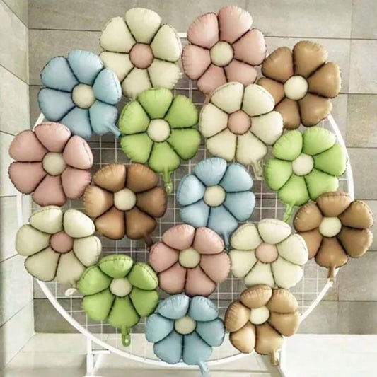 5pcs Matte Candy Daisy Foil Balloons – Sunflower Aluminum Balloons Set