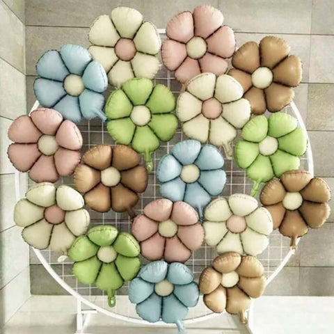 5pcs Matte Candy Daisy Foil Balloons – Sunflower Aluminum Balloons Set