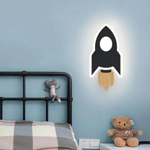 Cartoon LED Rocket Wall Lamp – Modern Moon & Star Light for Kids Room