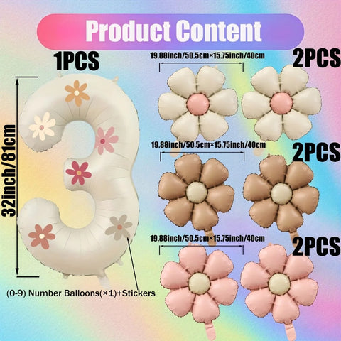 Cream White Foil Number Balloons with Flowers – Birthday