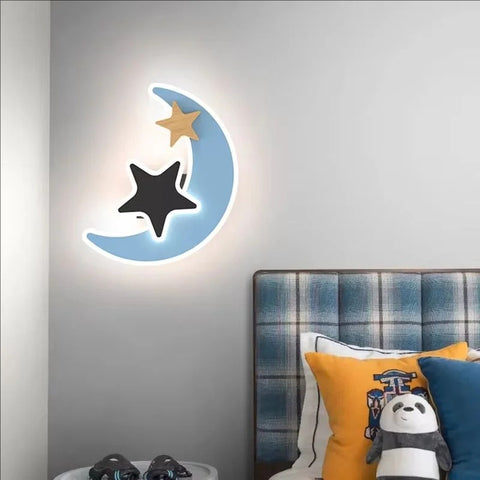 Cartoon LED Rocket Wall Lamp – Modern Moon & Star Light for Kids Room