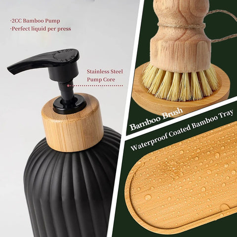 Lacquered Black Plastic Soap Dispenser Set