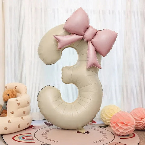 1pc Large Number Pink Foil Balloon with Bow
