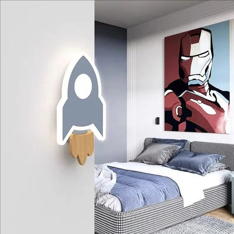 Cartoon LED Rocket Wall Lamp – Modern Moon & Star Light for Kids Room