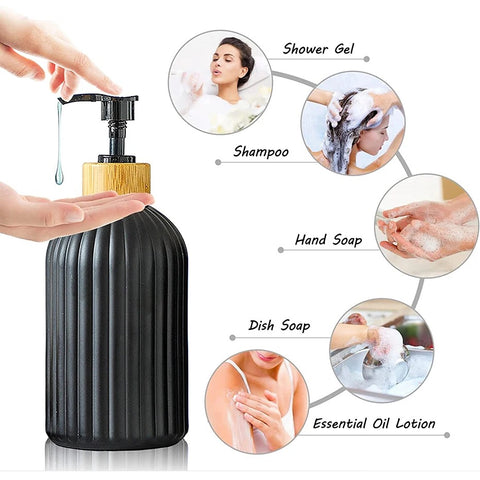Lacquered Black Plastic Soap Dispenser Set