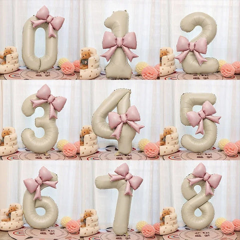 1pc Large Number Pink Foil Balloon with Bow