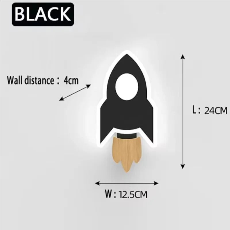 Cartoon LED Rocket Wall Lamp – Modern Moon & Star Light for Kids Room
