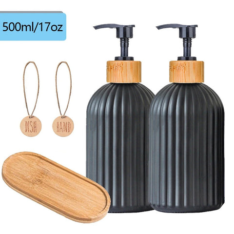 Lacquered Black Plastic Soap Dispenser Set