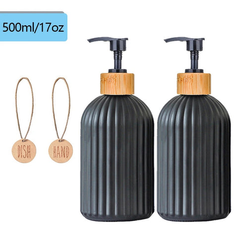 Lacquered Black Plastic Soap Dispenser Set
