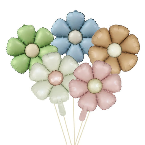 5pcs Matte Candy Daisy Foil Balloons – Sunflower Aluminum Balloons Set