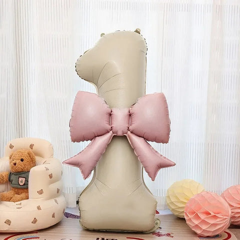 1pc Large Number Pink Foil Balloon with Bow